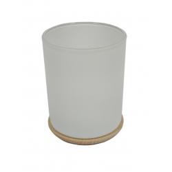 Białe szkło 250 ml z drewniana pokrywką/podstawką